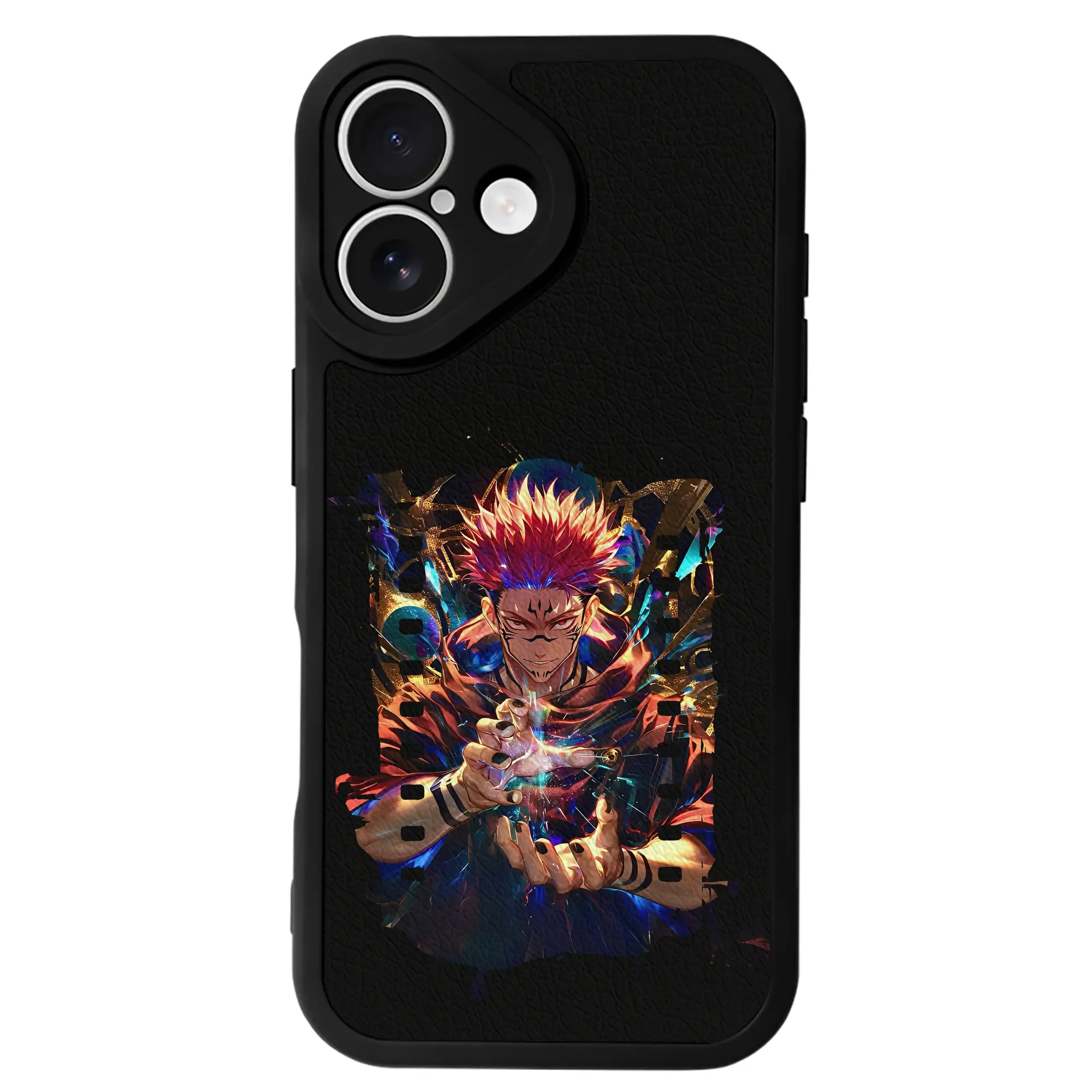 呪術廻戦 グッズ,両面宿儺 - IPhone 16シリーズ対応 ・ シリコンスマホケース ・ レザー調 ・ 高精度フィット ・ 耐衝撃 ・ ワイヤレス充電対応 ・ 精密カット